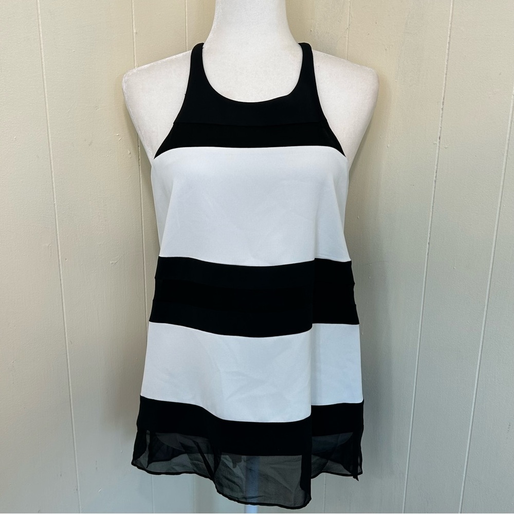Parker Silk Top Black White Hi-Low Sleeveless 100% Silk Blouse Top Size XS.